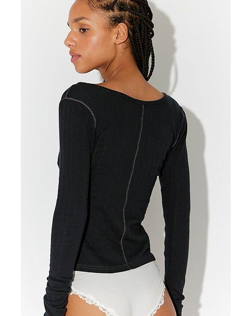 Intimately By Free People Black End Game Pointelle Long Sleeve By