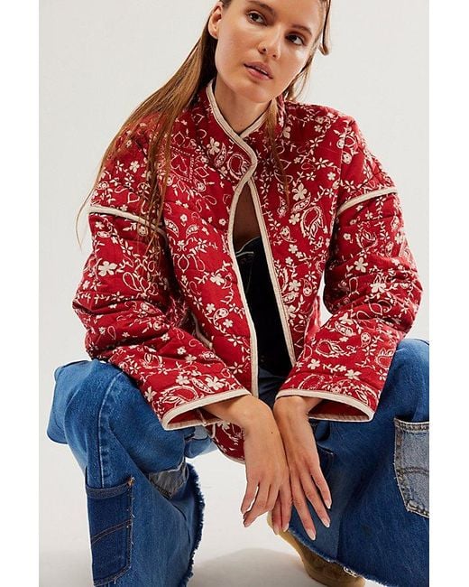Free People Red Chloe Jacket At In Brick Combo, Size: Xs