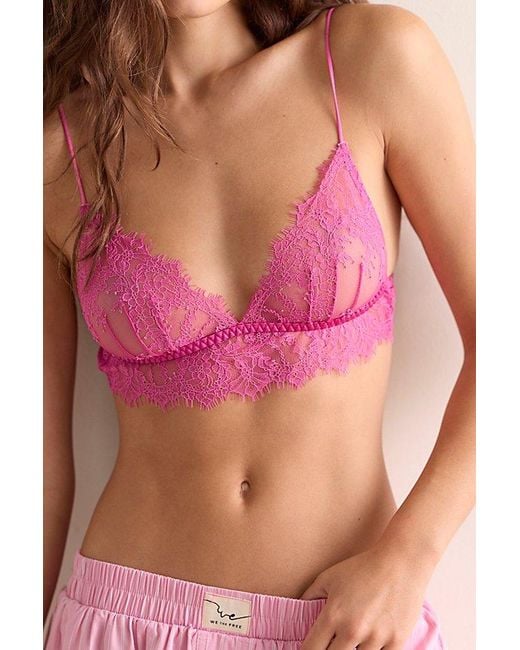 Intimately By Free People Pink Lacebound Longline Triangle Bralette By