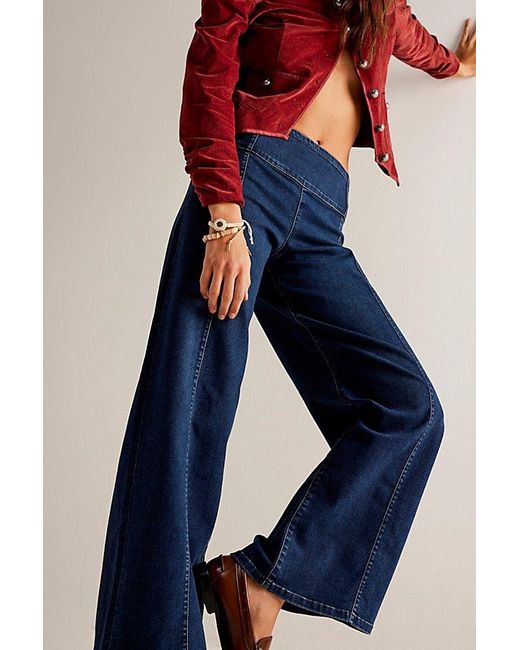 Free People Blue We The Free Spotlight High-rise Wide-leg Jeans