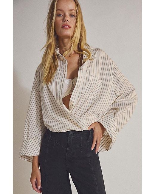 Free People Natural Sabine Striped Articulated Shirt