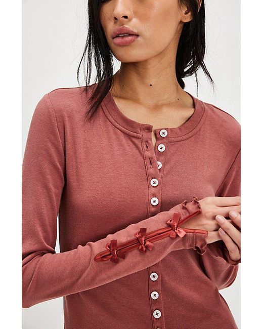 Free People Red Long Time Love Top