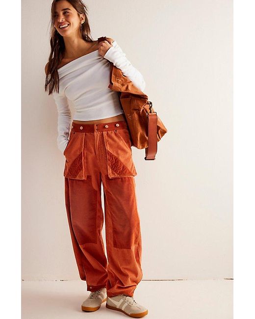 Free People Red Bonneville Cord Wide-leg Jeans At Free People In Raw Sienna, Size: Small