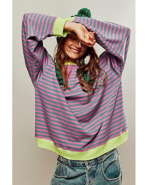 Free People Multicolor Classic Striped Oversized Crewneck