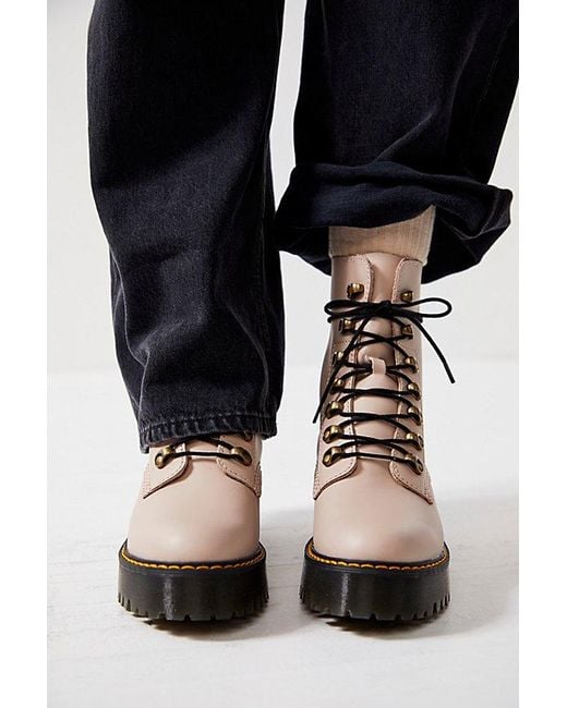 Dr. Martens Black Leona Platform Ankle Boots At Free People In Vintage Taupe, Size: Us 7