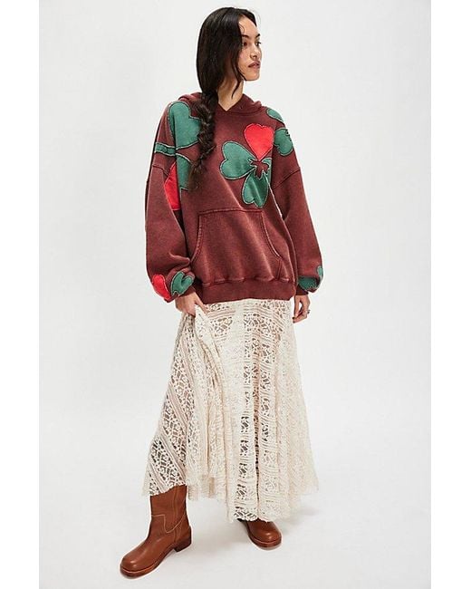 Free People Red It's A Vibe Flowers Hoodie