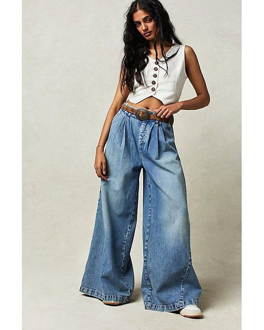 Free People Blue Equinox Denim Trousers At Free People In Open Sky, Size: 26
