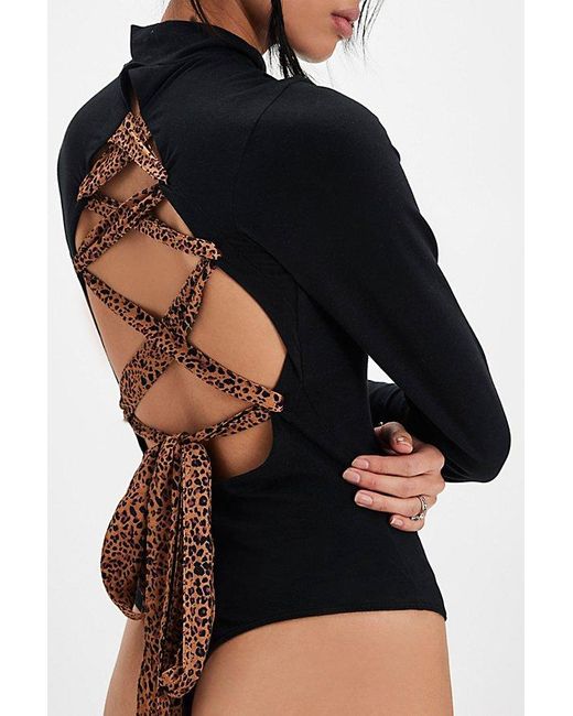 Free People Lace Up Back Turtleneck Bodysuit in Black Lyst