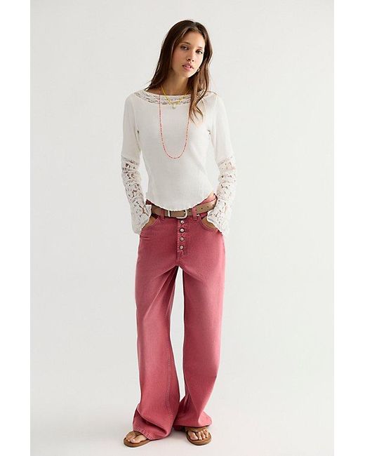 Free People White Amber Lace Cuff Long Sleeve Top