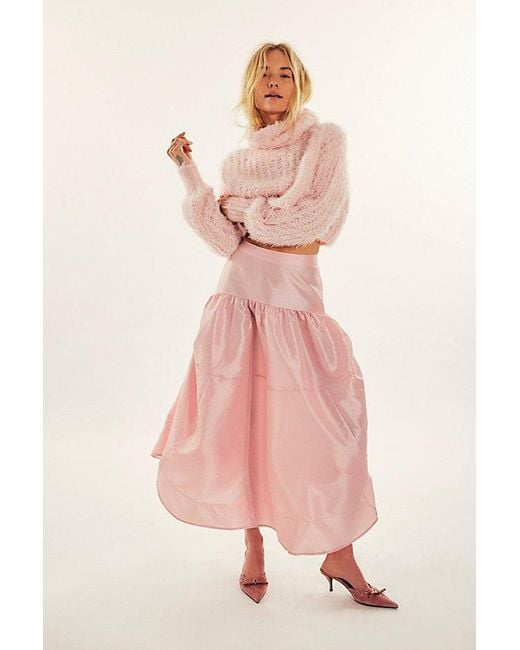 Free People Pink Emery Drop-Waist Midi Skirt