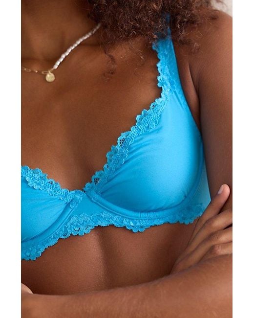 Intimately By Free People Blue Charlie Lace Microfiber Plunge Underwire Bra By