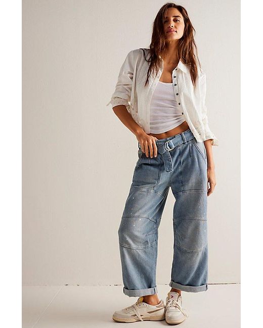 Free People Blue We The Free Pavement Artist Slouchy Cropped Jeans