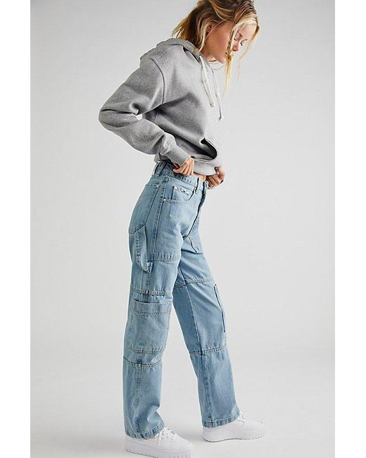 The Ragged Priest Combat Jeans At Free People In Mid Blue, Size: 34