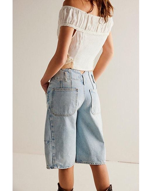 Free People Blue Extreme Measures Barrel Shorts At Free People In Break The Rules, Size: 24