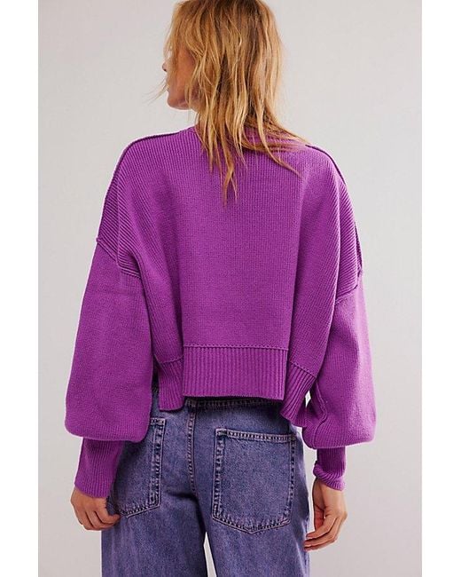Free People Purple Easy Street Crop Pullover At In Summer Bloom, Size: Xs