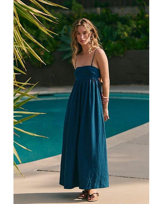 free-est Green Sandshell Linen Halo Babydoll Midi Dress By