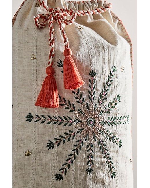 Free People Gray Floral Tassel Gift Sack Top