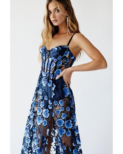 Free People Victoria Embroidered Sequin Maxi Party Dress By For Love & Lemons  in Blue | Lyst UK