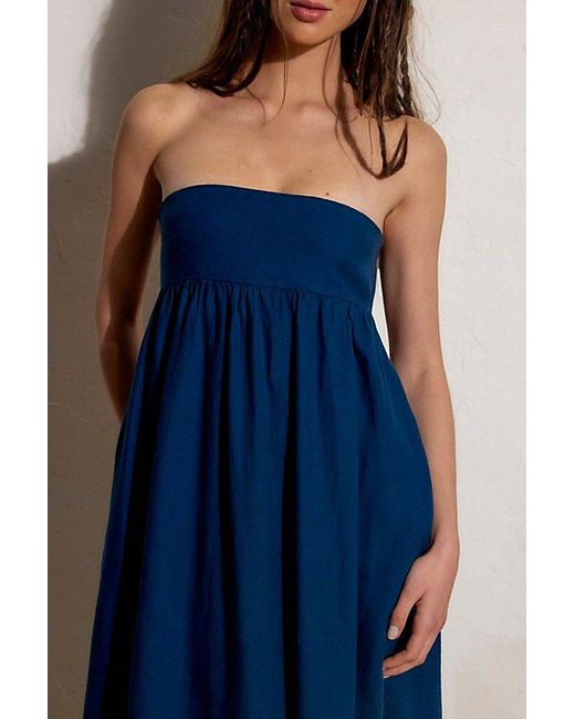 free-est Green Sandshell Linen Halo Babydoll Midi Dress By