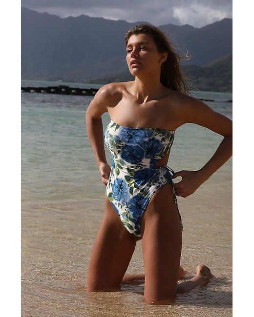 Peony Blue Strapless Cut Out One-piece Swimsuit