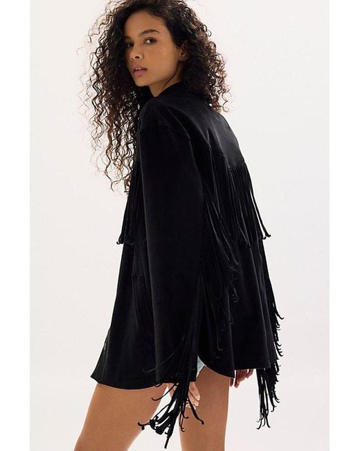Free People Blue Fringe Out Vegan Suede Jacket