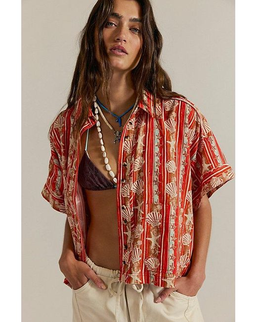 Free People Red Just Dreaming Printed Top
