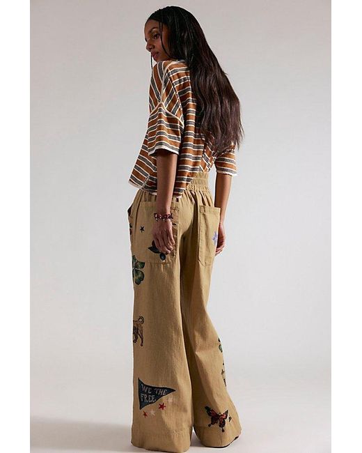 Free People Multicolor Breezy Printed Denim Pull-On Jeans