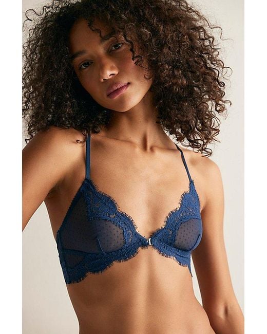 Intimately By Free People Blue Fiona Mesh Front-Close Bralette By