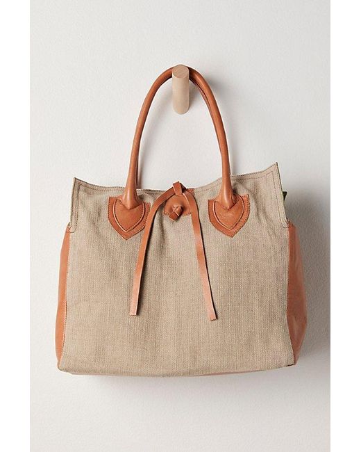 Free People Multicolor Lin And Leather Tote