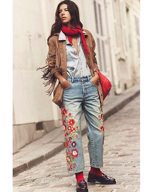 Free People We The Free Willow Floral Embroidered Jeans | Lyst