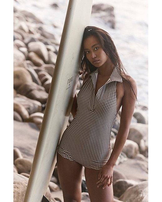 Rhythm Brown Capri Check Polo One-Piece