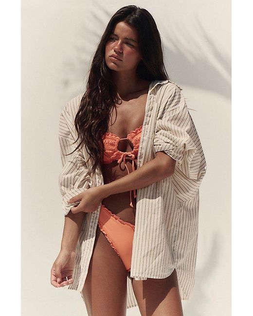 Stone Fox Orange Cleo Smocked Bandeau Bikini Top