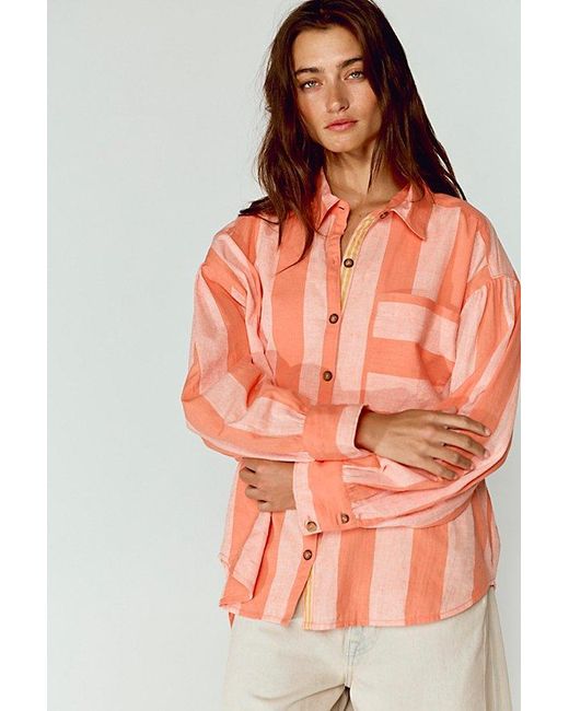 Free People Orange Morning Breeze Button Down