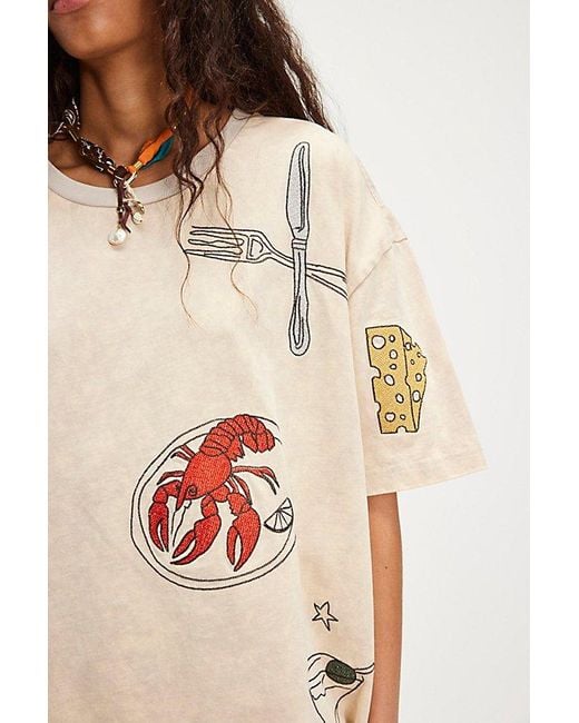 Denim and Bone Natural Dinner Party Embroidered Tee