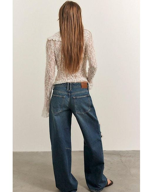 Free People Blue Teagan Low-Rise Baggy Boyfriend Jeans