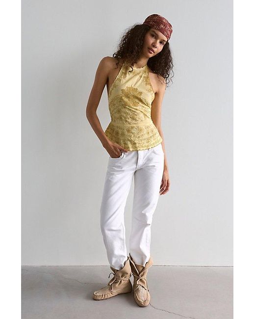Free People Yellow Coastal Bloom Embroidered Top