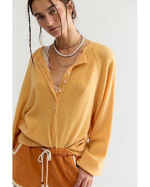 Free People Brown Porta Cashmere Henley Sweater