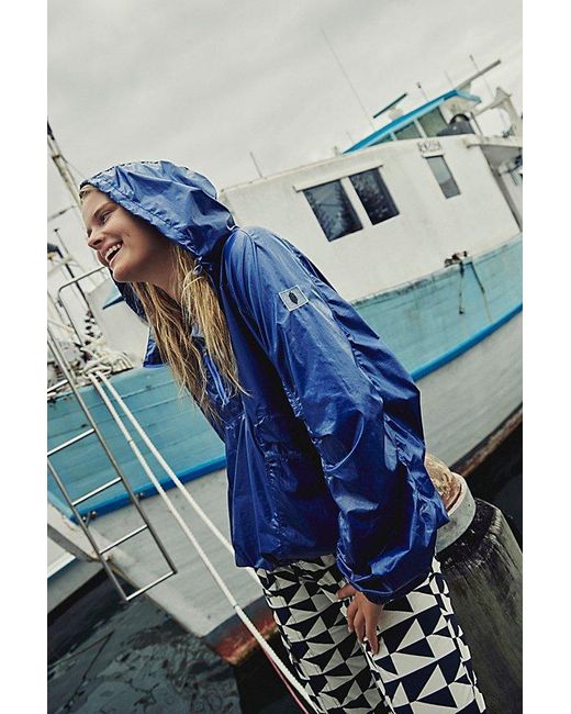 Free People Blue Spring Showers Packable Solid Rain Jacket