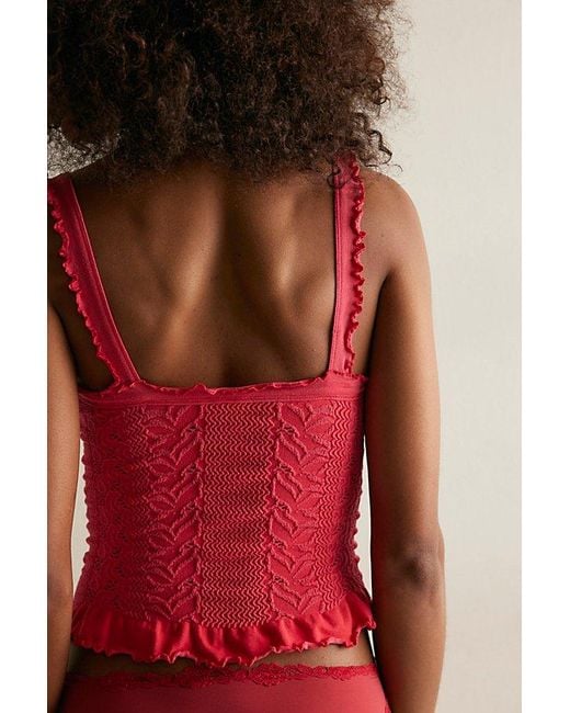 Intimately By Free People Red So Soft Frill Square Neck Tank Top By