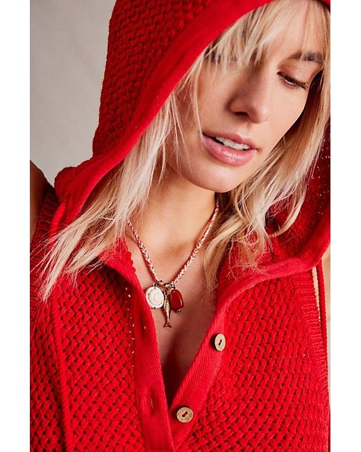 Free People Red Ride Along Braided Strand Necklace