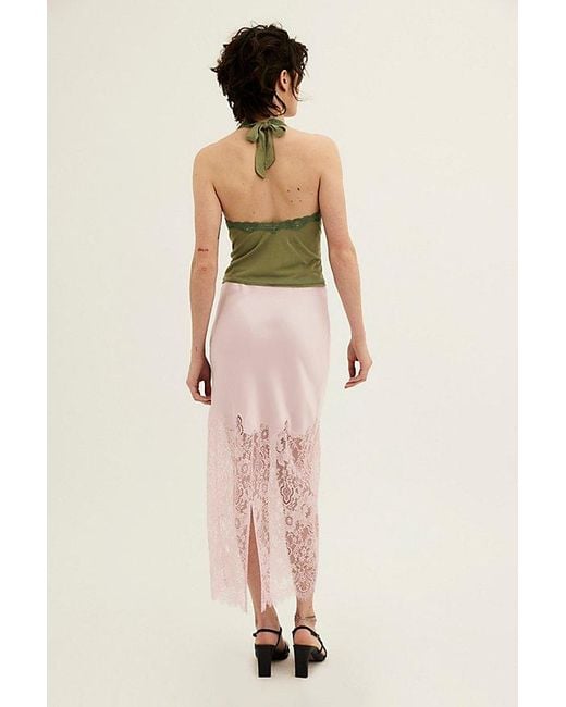 LoveShackFancy Green Ilene Satin Lace Maxi Skirt