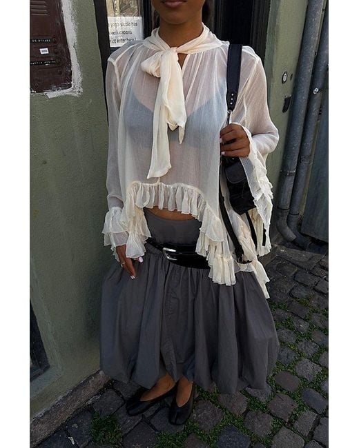 Free People Natural Full Sleeve Frill Top