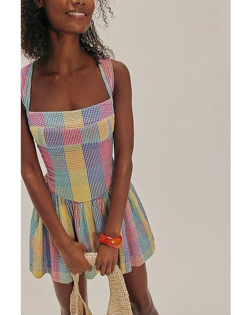 Free People White Laurel Plaid Mini Dress