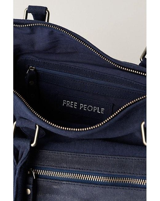 Free People Blue Washed Canvas Weekender Bag