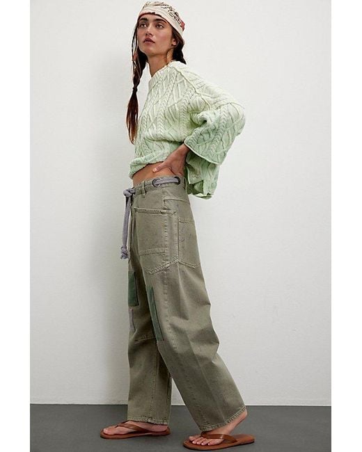 Free People Green We The Free Moxie Pull-on Barrel Jeans
