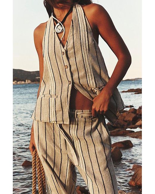 free-est Gray Take Me To Paris Low-back Striped Set
