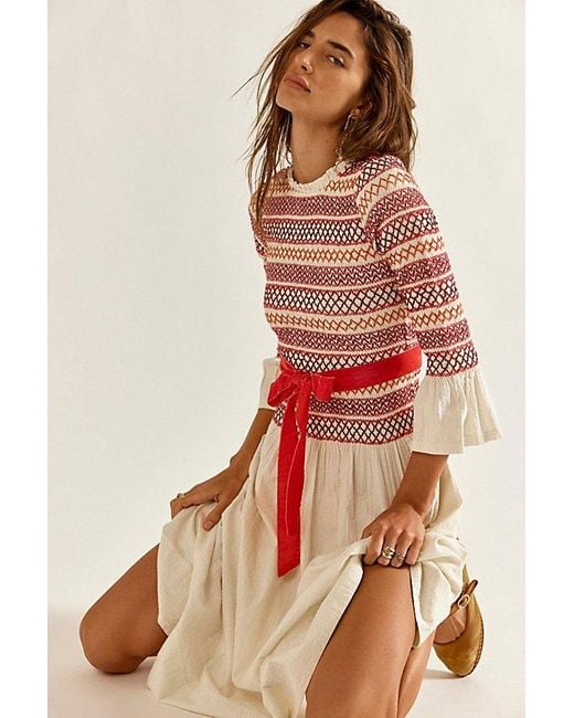 Free People Guiding Star Smocked Midi Dress in Red | Lyst