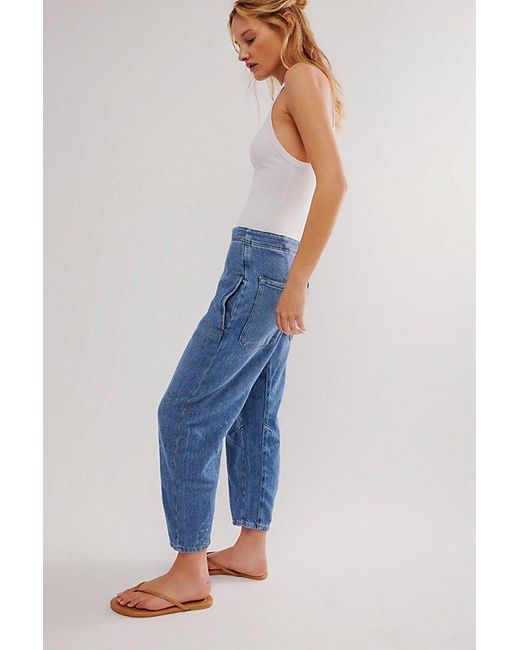 Free People Blue Osaka Jeans At Free People In Calypso, Size: 24