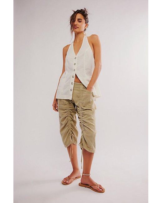 Free People Natural Gianna Ruched Gaucho Pull-on Pants