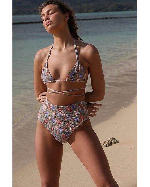 Acacia Swimwear Blue Carmen Smocked Bikini Top